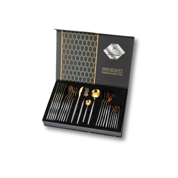 Set Cubiertos Blanco Y Dorados X 24 Pzas En Caja