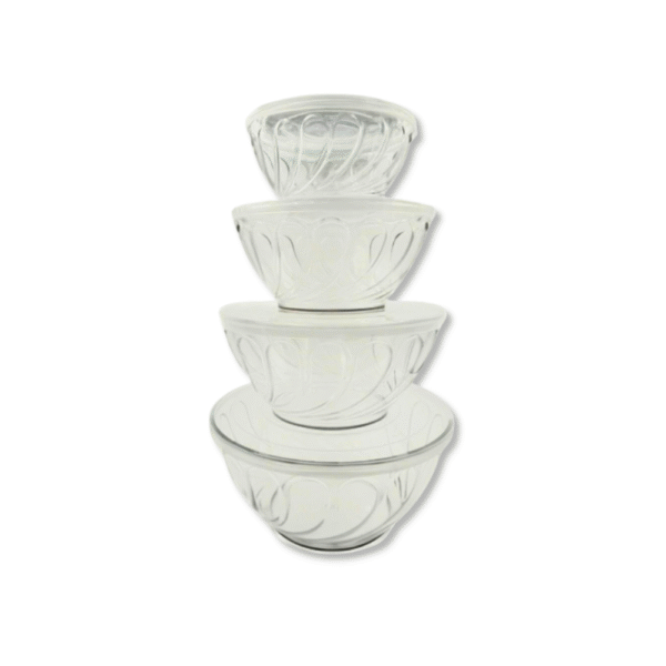 SET X 4 BOWL DE ACRILICO C/TAPA PLASTICA 16X8CM / 19X9CM/ 22X5,9CM / 25,5X12CM)