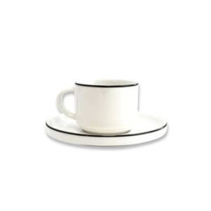 TAZA Y PLATO MACCHIATO SAKURA BORDE NEGRO 80 ML