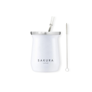 MATE SAKURA BLANCO ACERO CON BOMBILLA Y LIMPIADOR