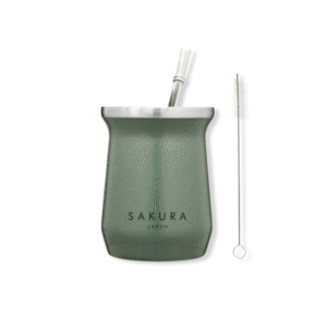 MATE SAKURA VERDE ACERO C/ BOMBILLA Y LIMPIADOR